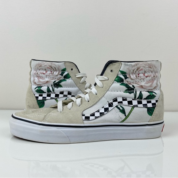 Vans Women’s Sk8-Hi “Checker Floral” White Cream Rose Skate Shoes Size 8.5 - Picture 3 of 11